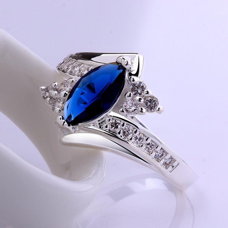 Wholesale New Fashion Women Ring Finger Jewelry Silver Plated Oval blue Cubic Zirconia Ring for Women TGSPR629 4
