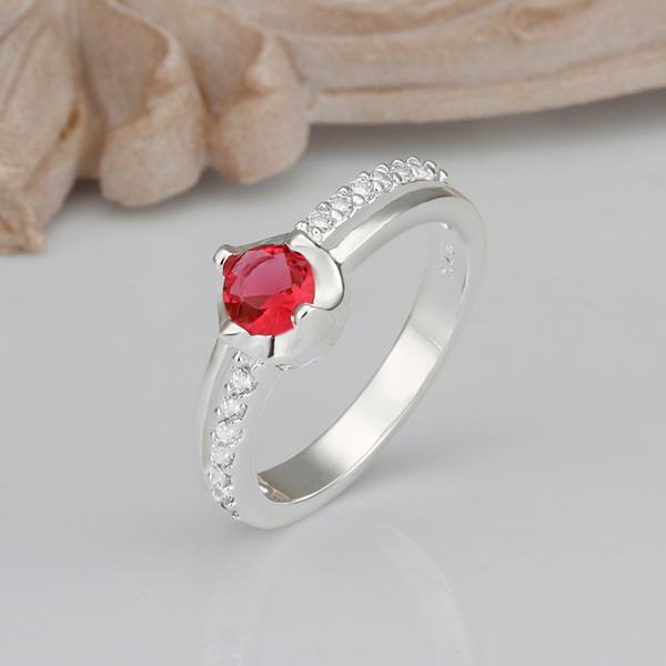 Wholesale Hot selling Red Zircon Stone Rings For Women Vintage Silver Color Engagement Ring  Bridal Wedding Jewelry TGSPR665 1