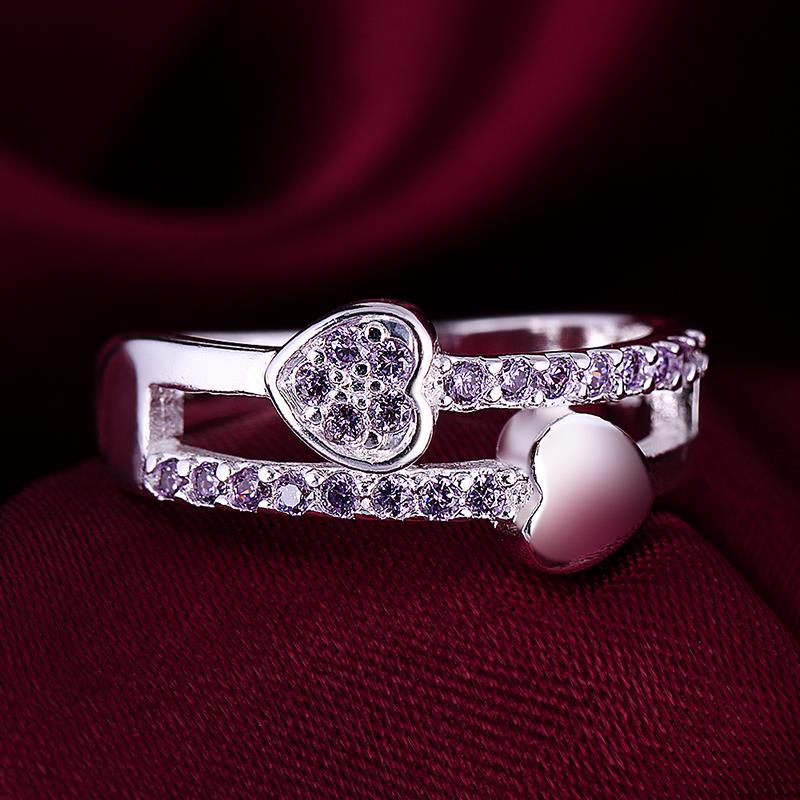 Wholesale silver plated Shinny White heart Zircon Rings for Women Gift for Girlfriend Engagement wedding TGSPR716 0