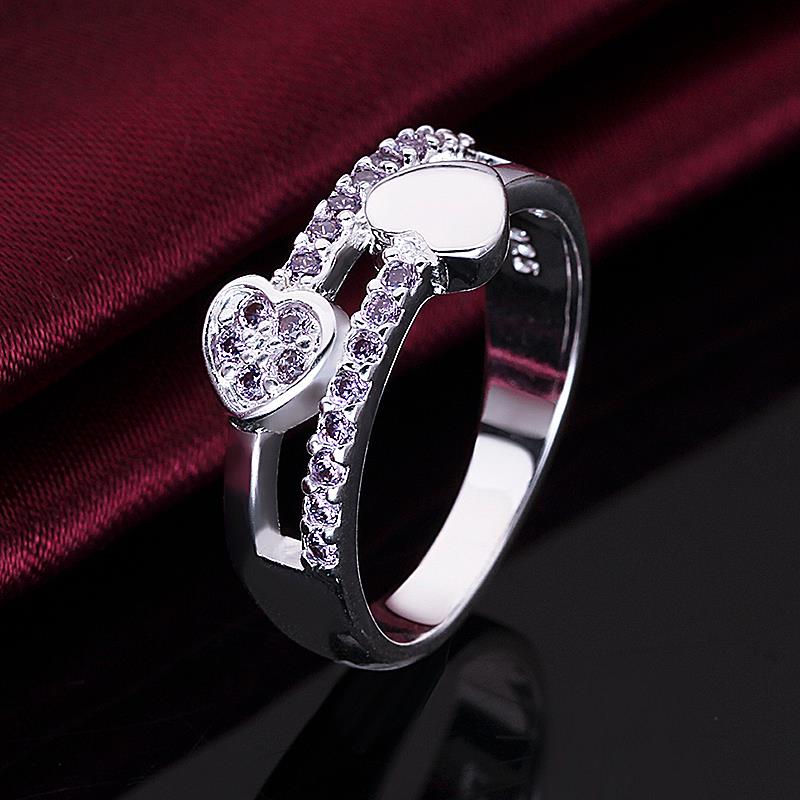 Wholesale silver plated Shinny White heart Zircon Rings for Women Gift for Girlfriend Engagement wedding TGSPR716 4