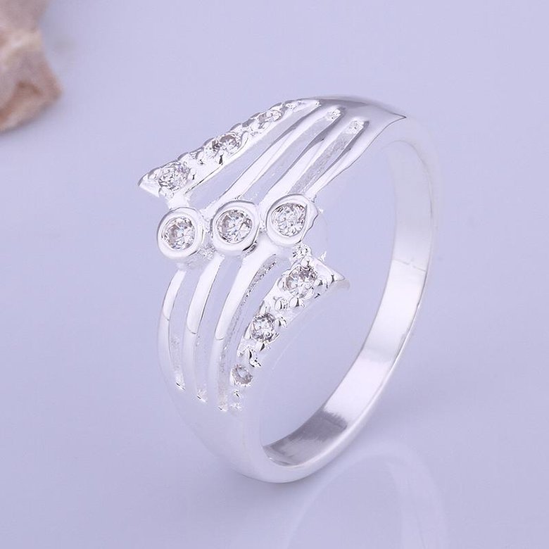Wholesale Cute Female Girls White Round Wedding Ring Luxury Silver Color CZ Stone Ring Promise Engagement Rings For Women TGSPR041 3