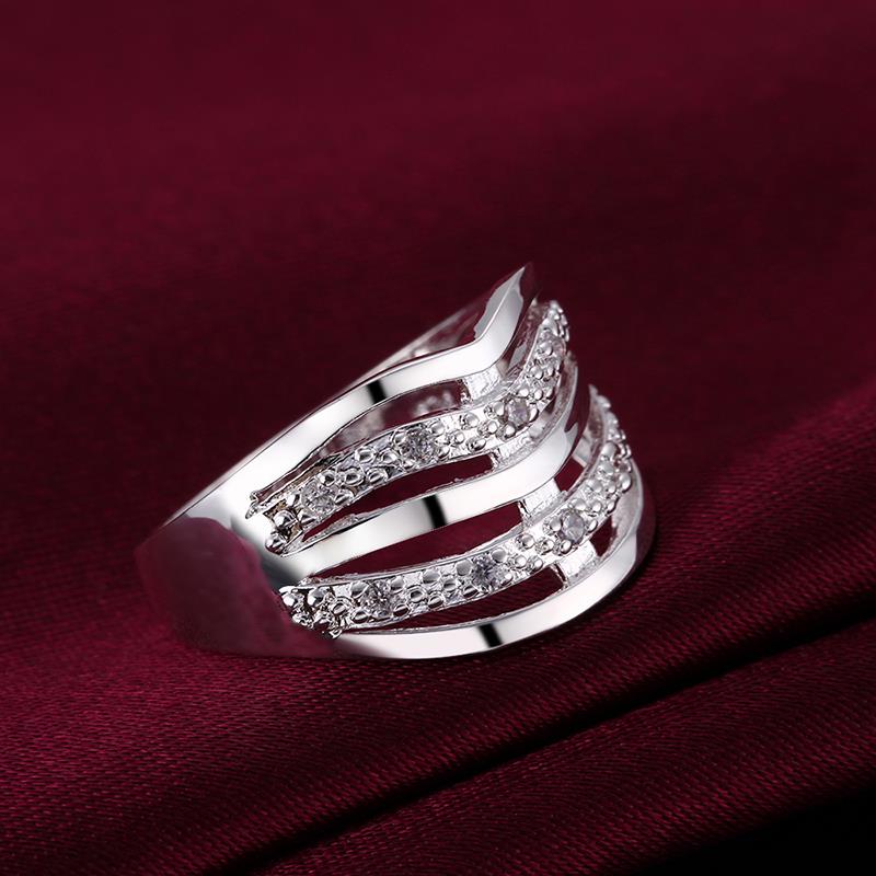 Wholesale jewelry from China luxury Multilayer Hollow Big Rings Silver Color Wedding Women Rings Jewelry TGSPR049 0