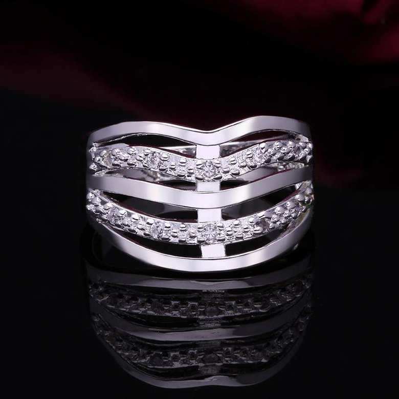 Wholesale jewelry from China luxury Multilayer Hollow Big Rings Silver Color Wedding Women Rings Jewelry TGSPR049 2