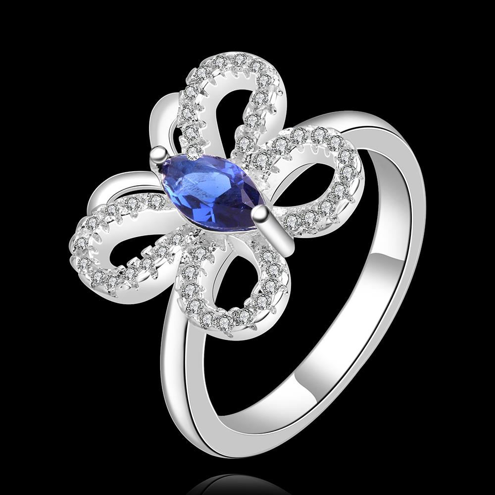 Wholesale Hot sale rings from China for Lady Promotion Shiny blue Zircon butterfly rings Banquet Holiday Party Christmas wedding jewelry TGSPR099 0