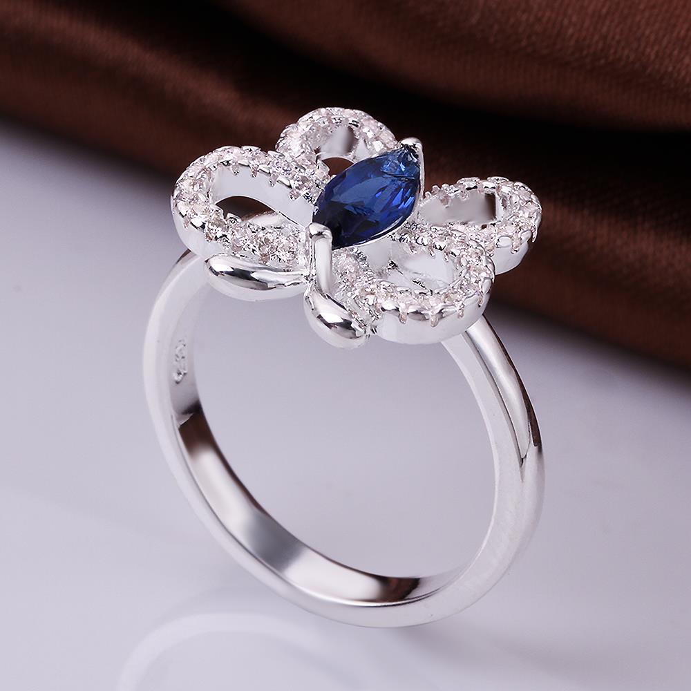 Wholesale Hot sale rings from China for Lady Promotion Shiny blue Zircon butterfly rings Banquet Holiday Party Christmas wedding jewelry TGSPR099 2