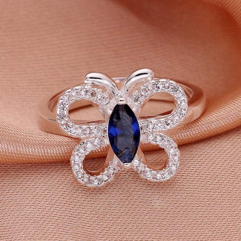Wholesale Hot sale rings from China for Lady Promotion Shiny blue Zircon butterfly rings Banquet Holiday Party Christmas wedding jewelry TGSPR099 3