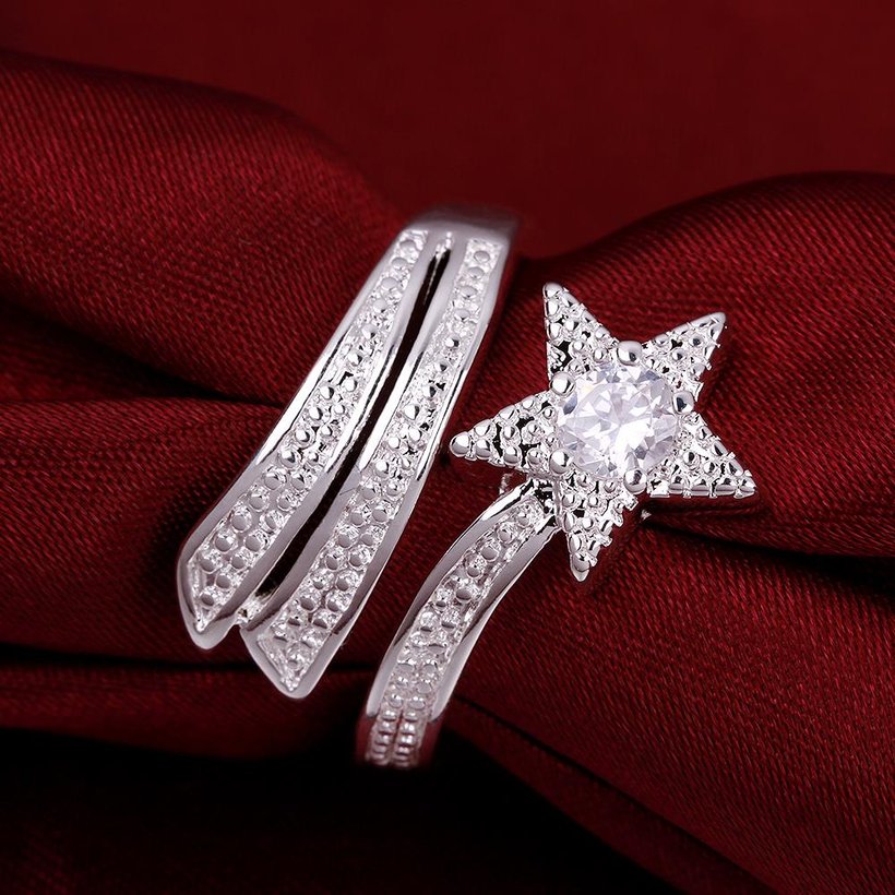 Wholesale Romantic Silver White star Ring for Lady Promotion Shiny Zircon Crystal Banquet Holiday Party Christmas wedding Ring TGSPR106 1