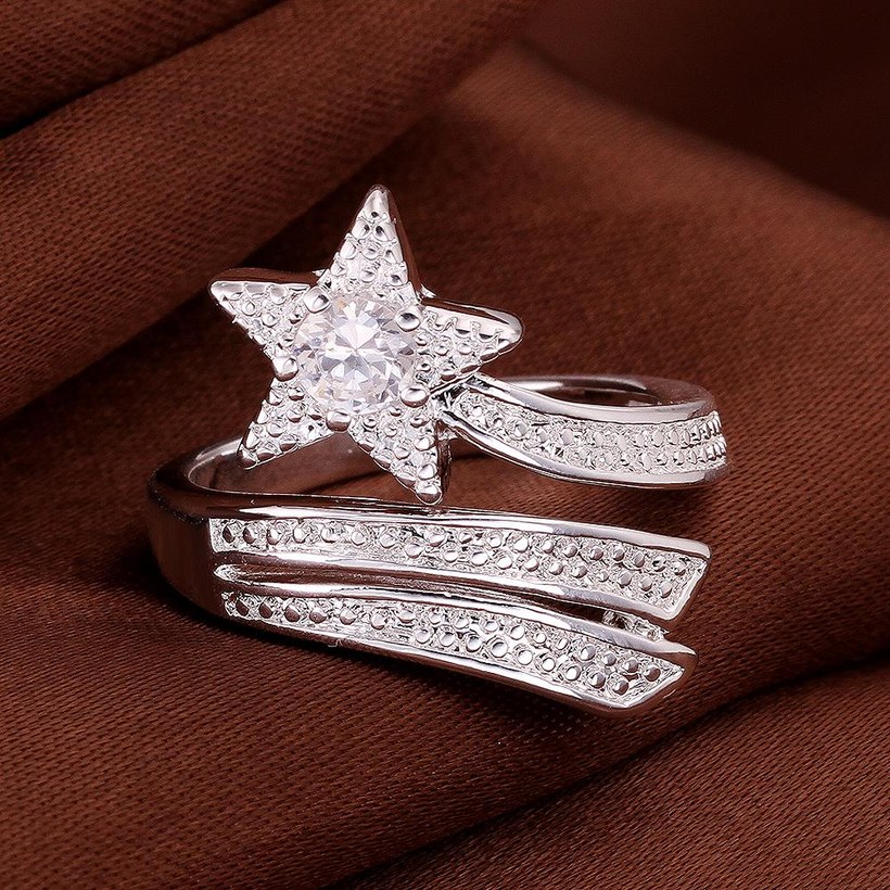 Wholesale Romantic Silver White star Ring for Lady Promotion Shiny Zircon Crystal Banquet Holiday Party Christmas wedding Ring TGSPR106 4
