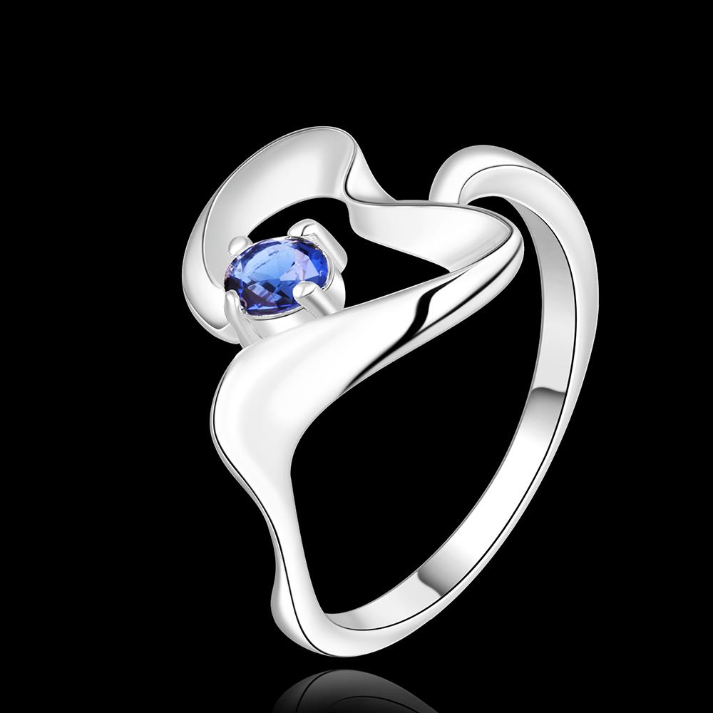 Wholesale Romantic Silver Heart Blue CZ Ring Geometric Wave Finger Rings for Women Wedding Engagement Jewelry Gift TGSPR144 1