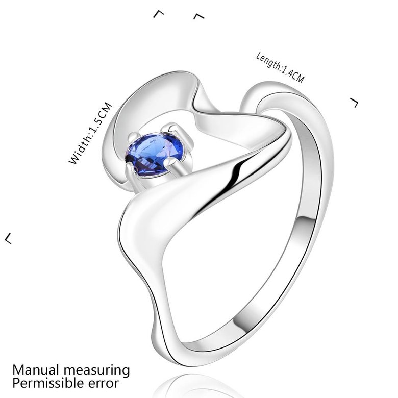 Wholesale Romantic Silver Heart Blue CZ Ring Geometric Wave Finger Rings for Women Wedding Engagement Jewelry Gift TGSPR144 2