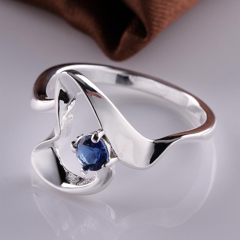 Wholesale Romantic Silver Heart Blue CZ Ring Geometric Wave Finger Rings for Women Wedding Engagement Jewelry Gift TGSPR144 3