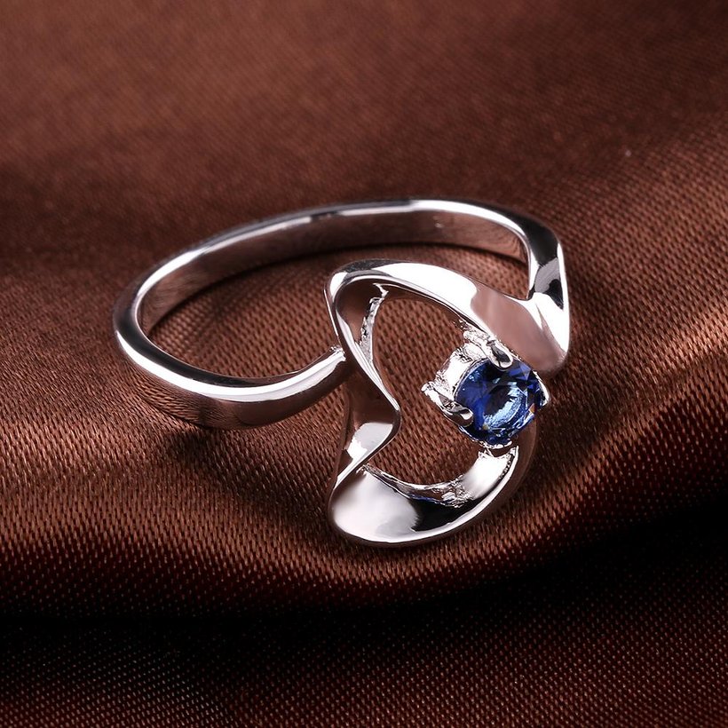Wholesale Romantic Silver Heart Blue CZ Ring Geometric Wave Finger Rings for Women Wedding Engagement Jewelry Gift TGSPR144 4