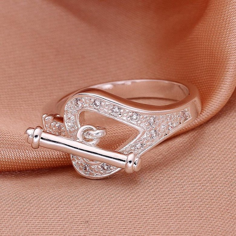Wholesale Hot sale rings from China Romantic Love Heart Key Lock Rings For Women Purple Sweet Silver Ring Wedding Party Luxury Jewelry TGSPR152 3