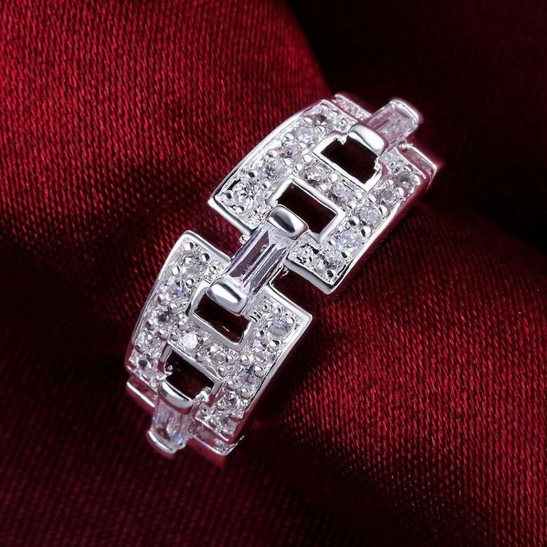 Wholesale Geometric the letter H Shape Silver Rings Jewelry Hollow Out Crystals Zircon Fine Ring For Women Girl Party Gift TGSPR168 1