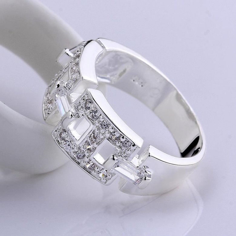 Wholesale Geometric the letter H Shape Silver Rings Jewelry Hollow Out Crystals Zircon Fine Ring For Women Girl Party Gift TGSPR168 4