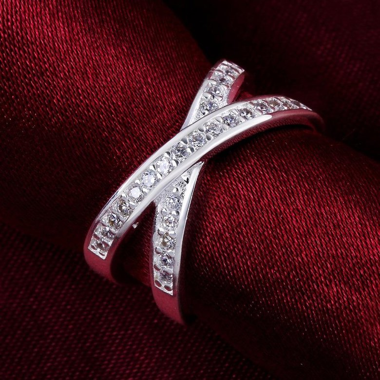 Wholesale Newest hot sale Ring for Women Wedding Trendy Jewelry  X Shape Cross Dazzling CZ Stone Modern Rings TGSPR198 3