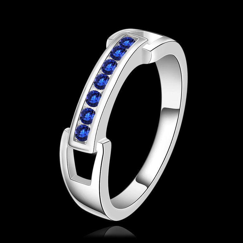 Wholesale Romantic Silver Ring Wedding Bands Jewelry Blue Cubic Zircon Crystal Ring For Women Engagement jewelry TGSPR271 1