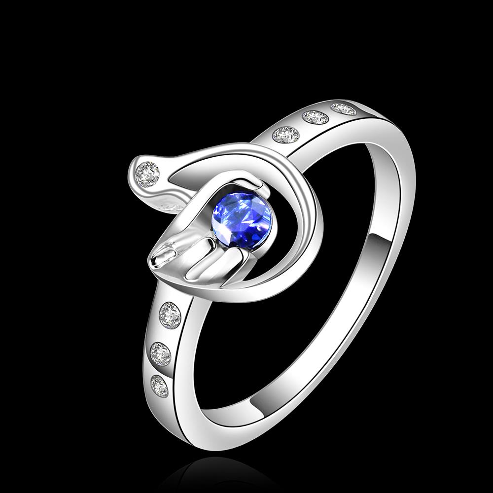 Wholesale Hot sale cheap Romantic Silver Ring Wedding Bands Jewelry Blue round Zircon Crystal Ring For Women Engagement jewelry TGSPR290 0