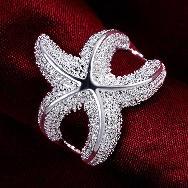 Wholesale Factory Price Silver plated Jewelry Paved Full White Zircon Stone Cute Seastar Rings best gift for Girls TGSPR310 2