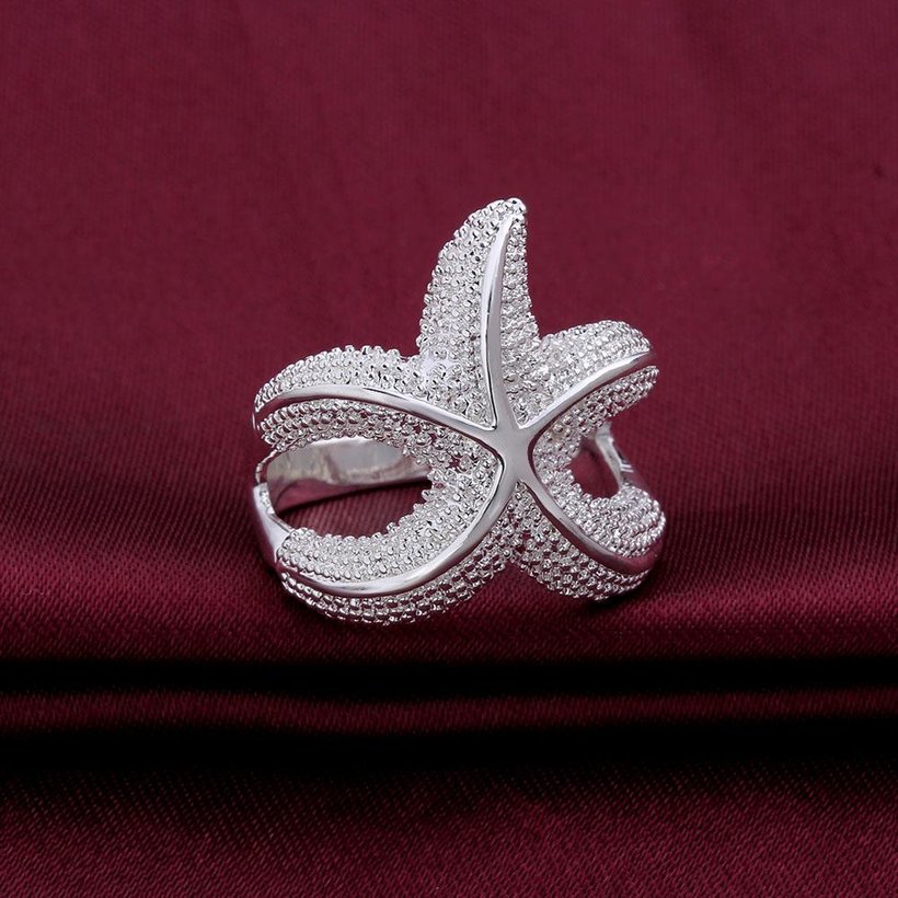 Wholesale Factory Price Silver plated Jewelry Paved Full White Zircon Stone Cute Seastar Rings best gift for Girls TGSPR310 3