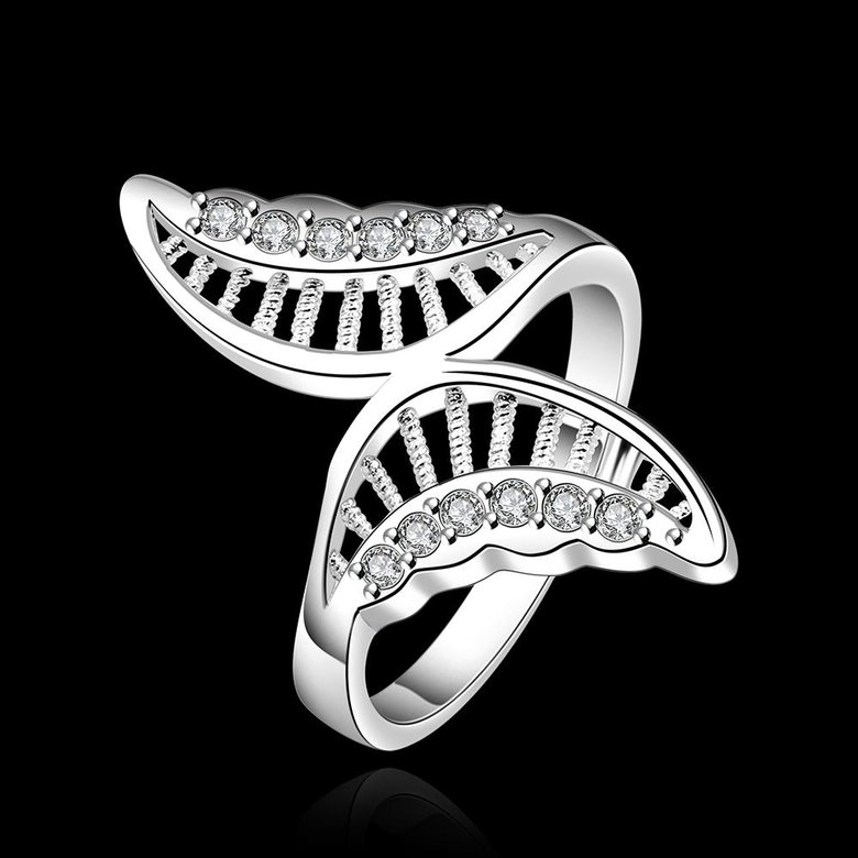 Wholesale Trendy hot sale Silver plated rings Moon White CZ Ring Special Beautiful Winding Shinning Rhinestone Fine Rings Girls/Women TGSPR337 0