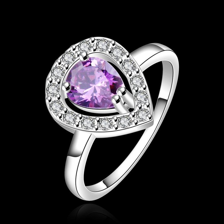Wholesale New style silver plated rings Luxury Love Heart Ring purple Zircon Drop shipping Jewelry Saint Valentine's Day Girlfriend Gifts TGSPR346 0