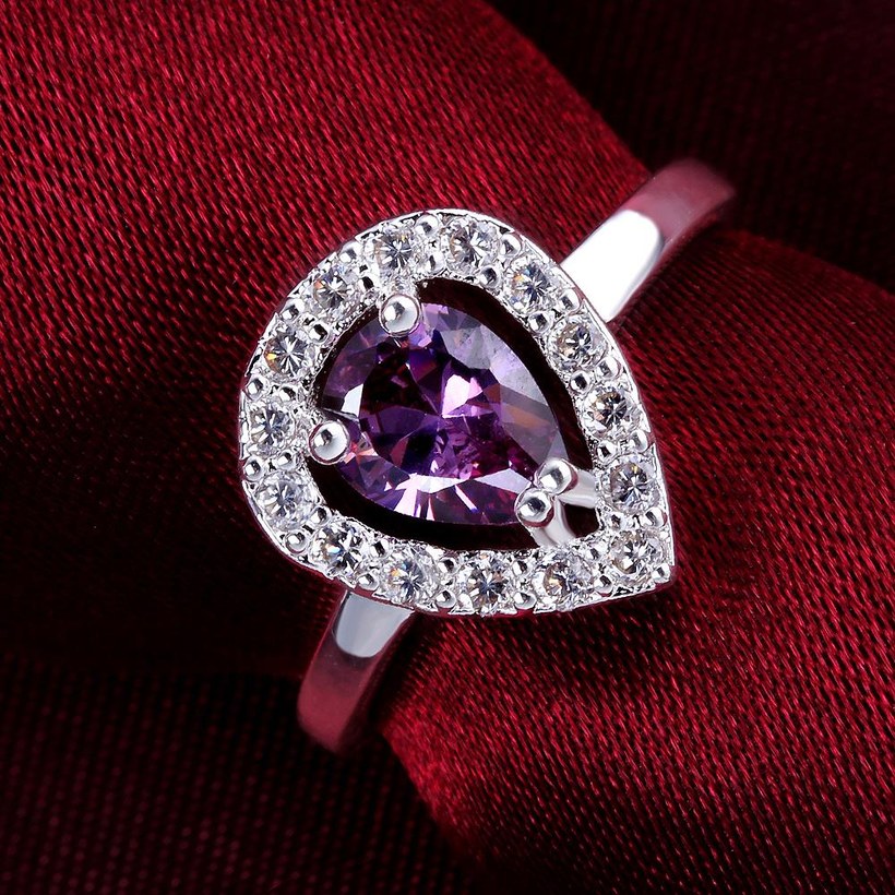 Wholesale New style silver plated rings Luxury Love Heart Ring purple Zircon Drop shipping Jewelry Saint Valentine's Day Girlfriend Gifts TGSPR346 2