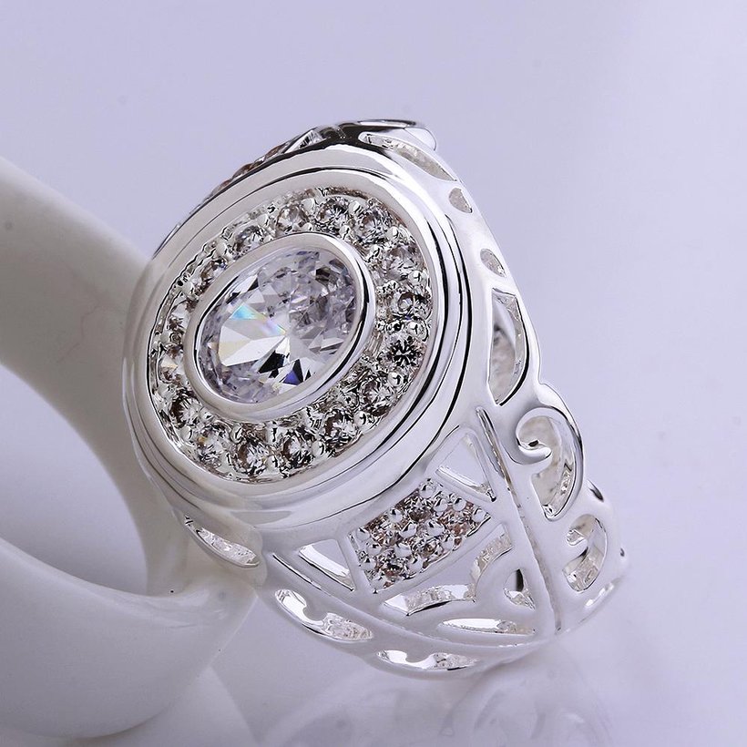 Wholesale Hot Fashion Big Wide white Zircon Stone Geometric Ring Luxury Wedding party Rings For Women TGSPR436 5
