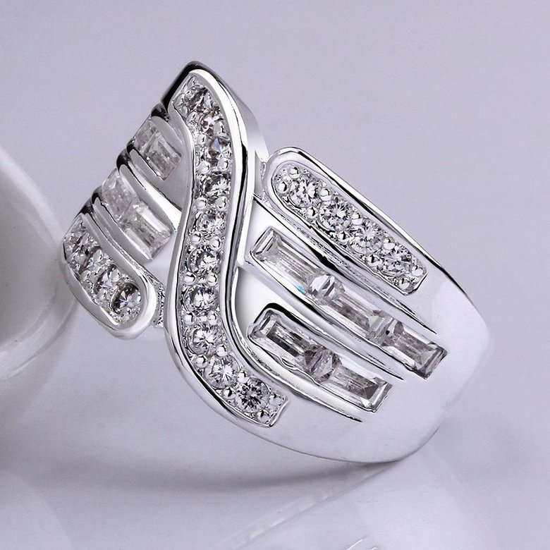 Wholesale jewelry big wide Silver plated rings Wedding Rings For Women With High Quality Zirconia Female Ring TGSPR447 2