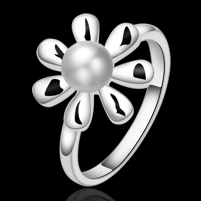 Wholesale Popular fashion silver plated Ring for Women Chrysanthemum Pearl Ring  Wedding Engagement Jewelry TGSPR478 0