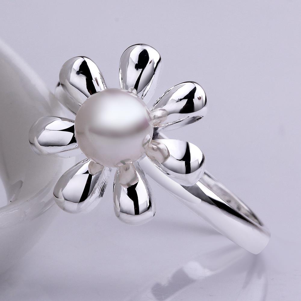 Wholesale Popular fashion silver plated Ring for Women Chrysanthemum Pearl Ring  Wedding Engagement Jewelry TGSPR478 2