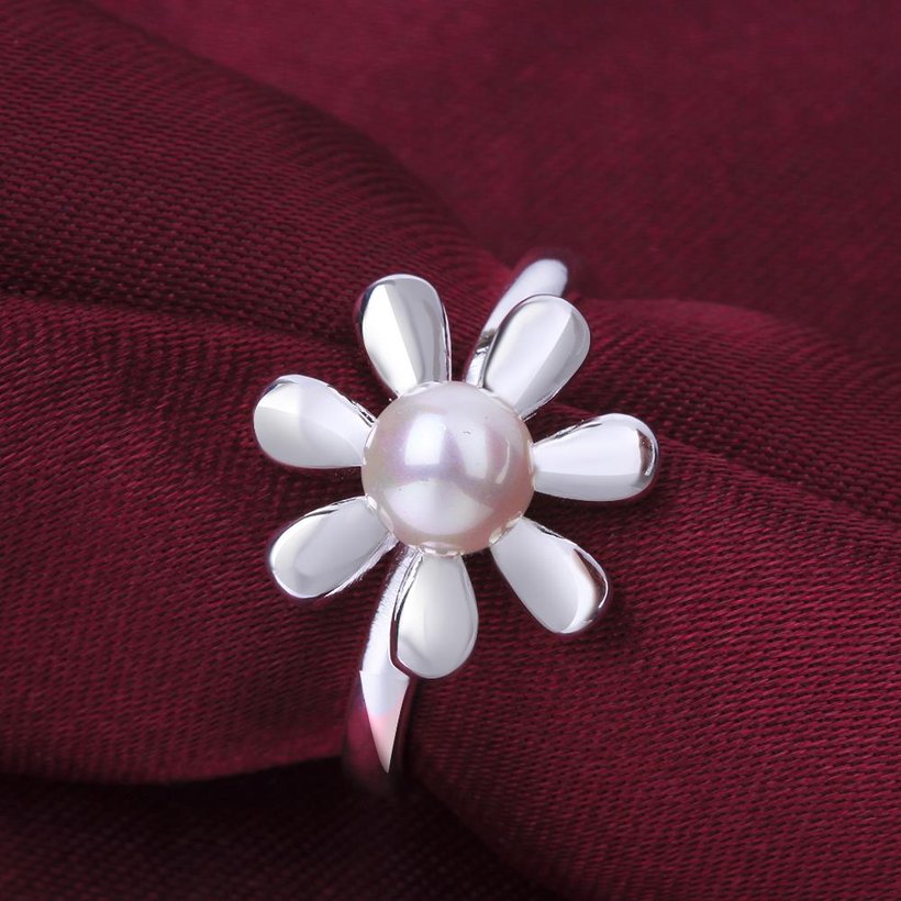 Wholesale Popular fashion silver plated Ring for Women Chrysanthemum Pearl Ring  Wedding Engagement Jewelry TGSPR478 3