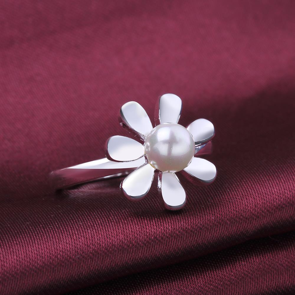 Wholesale Popular fashion silver plated Ring for Women Chrysanthemum Pearl Ring  Wedding Engagement Jewelry TGSPR478 4