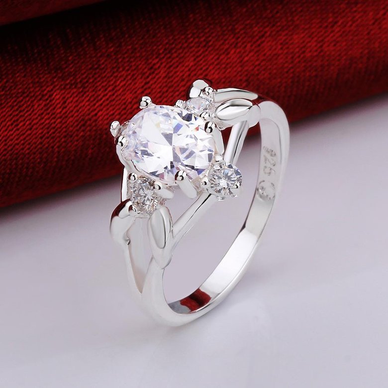 Wholesale Trendy Romantic Classical Female AAA Crystal white Zircon Stone Ring Silver color Finger Ring Promise Engagement Rings for Women TGSPR578 2