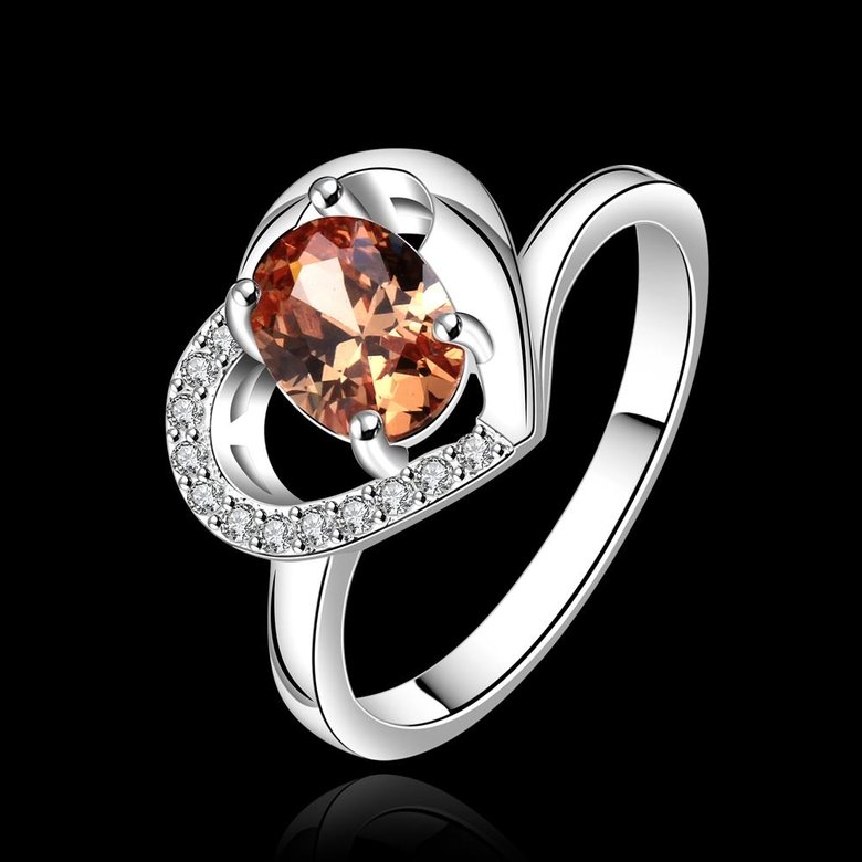 Wholesale Classic Popular Mother's Day Gift orange Zircon Heart Ring Silver plated Fashion Love Heart Rings For Women Wedding Fine Jewelry TGSPR583 0