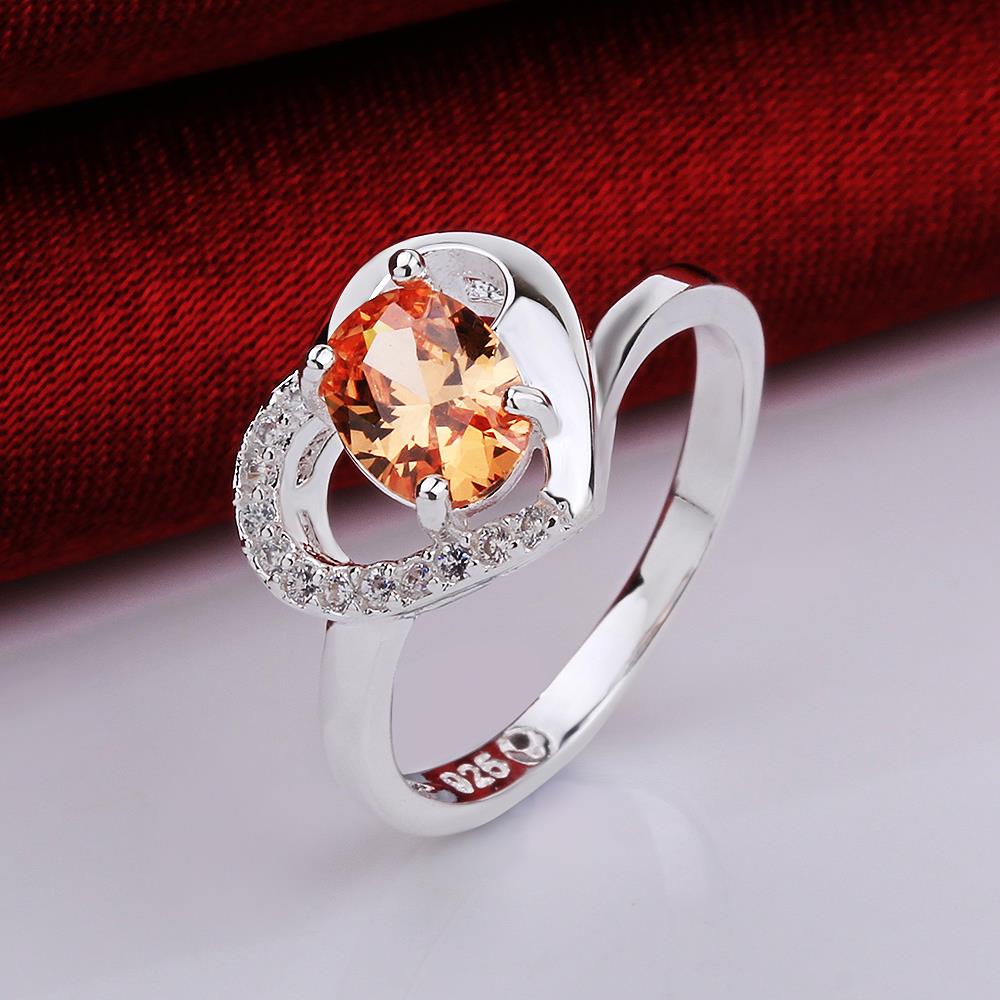 Wholesale Classic Popular Mother's Day Gift orange Zircon Heart Ring Silver plated Fashion Love Heart Rings For Women Wedding Fine Jewelry TGSPR583 2