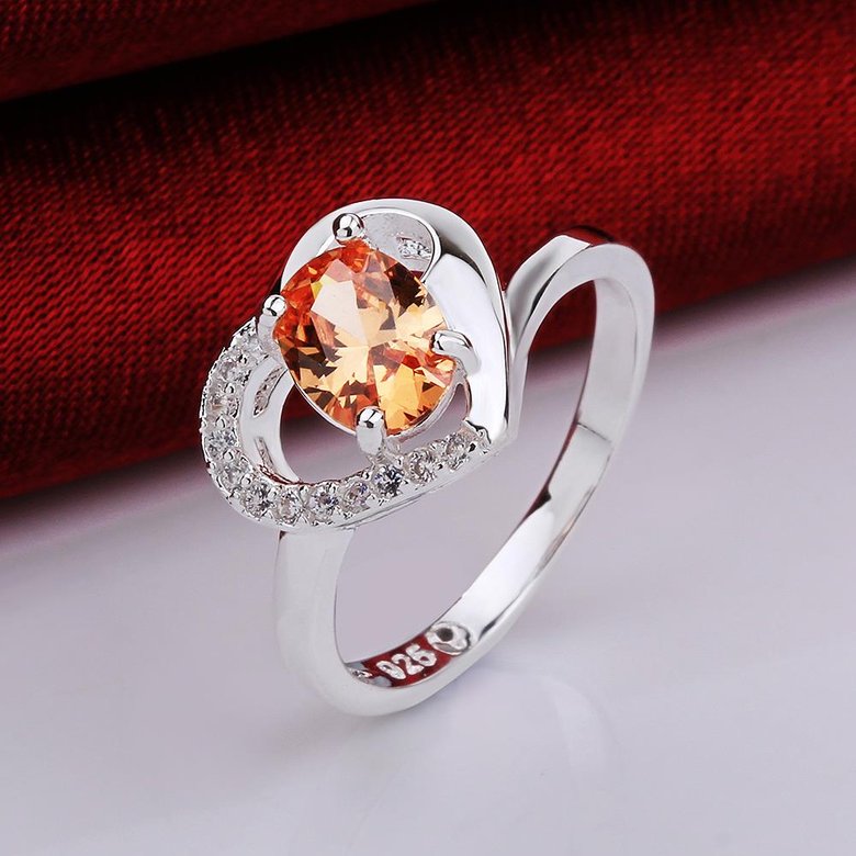 Wholesale Classic Popular Mother's Day Gift orange Zircon Heart Ring Silver plated Fashion Love Heart Rings For Women Wedding Fine Jewelry TGSPR583 2