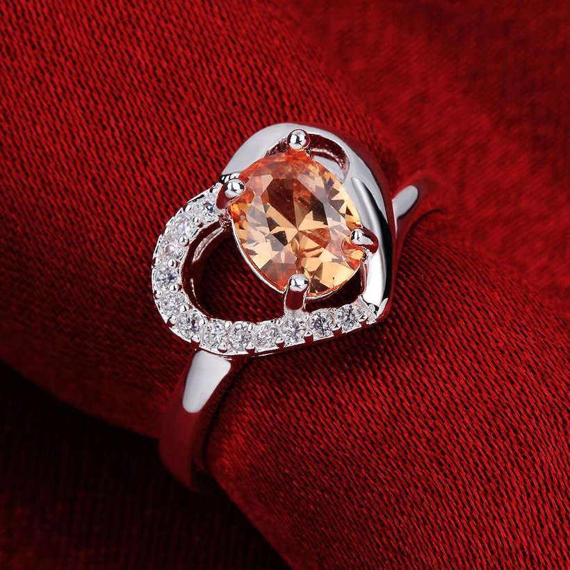 Wholesale Classic Popular Mother's Day Gift orange Zircon Heart Ring Silver plated Fashion Love Heart Rings For Women Wedding Fine Jewelry TGSPR583 3