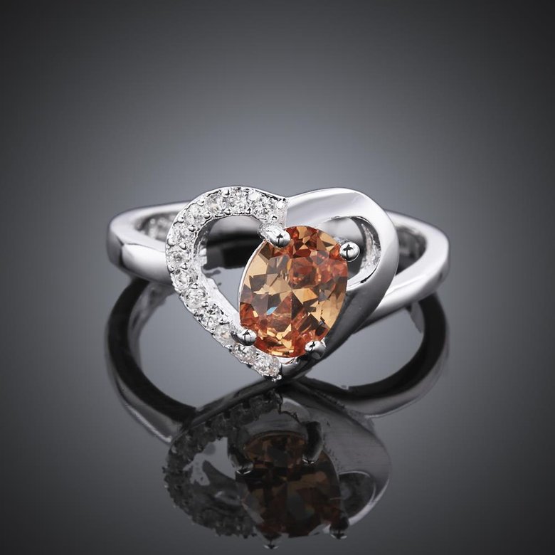 Wholesale Classic Popular Mother's Day Gift orange Zircon Heart Ring Silver plated Fashion Love Heart Rings For Women Wedding Fine Jewelry TGSPR583 4
