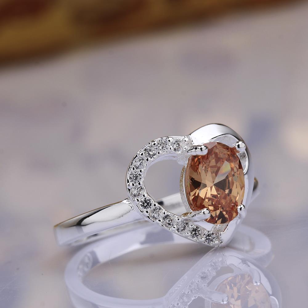 Wholesale Classic Popular Mother's Day Gift orange Zircon Heart Ring Silver plated Fashion Love Heart Rings For Women Wedding Fine Jewelry TGSPR583 5