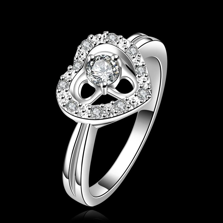 Wholesale Popular Mother's Day Gift white Zircon Heart Ring Silver plated Fashion Love Heart Rings For Women Wedding Fine Jewelry TGSPR599 0