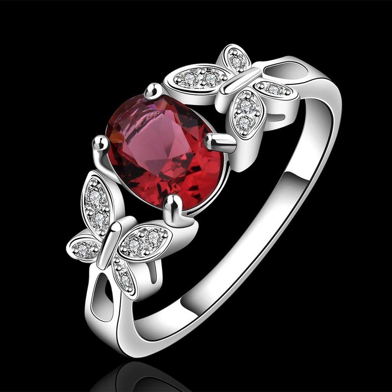 Wholesale Red Zircon Stone butterfly Rings For Women Vintage Silver Color Promise Love Engagement Ring Luxury Bridal Wedding Jewelry TGSPR652 0