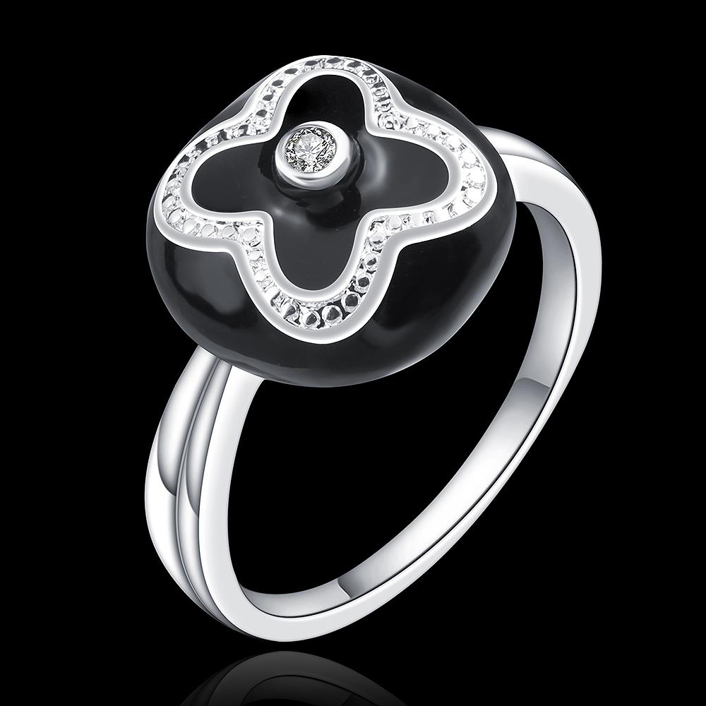 Wholesale Punk Style Personality Exaggeration European Lovers' Black White Color Oiled flower Ring Jewelry TGSPR667 1