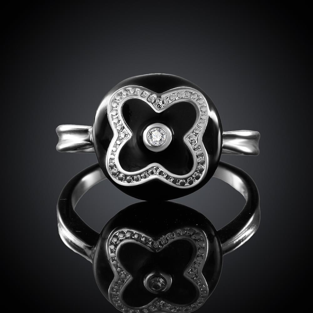 Wholesale Punk Style Personality Exaggeration European Lovers' Black White Color Oiled flower Ring Jewelry TGSPR667 3