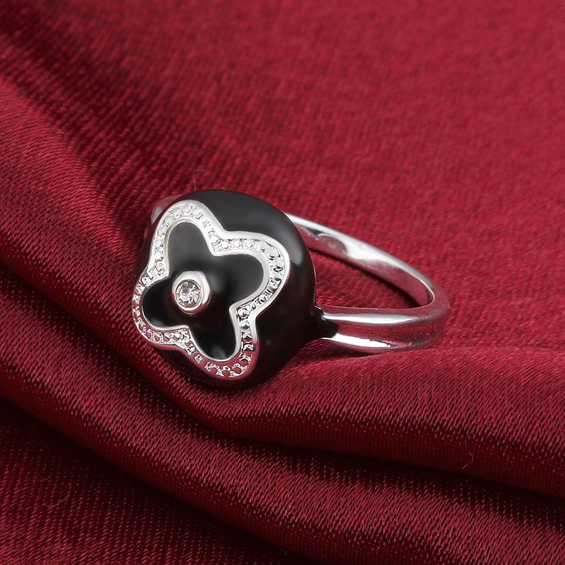 Wholesale Punk Style Personality Exaggeration European Lovers' Black White Color Oiled flower Ring Jewelry TGSPR667 5