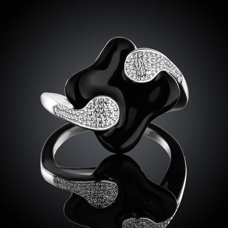Wholesale Punk Style Personality Exaggeration European Lovers' Black White Color Oiled Geometric Ring Jewelry TGSPR674 2