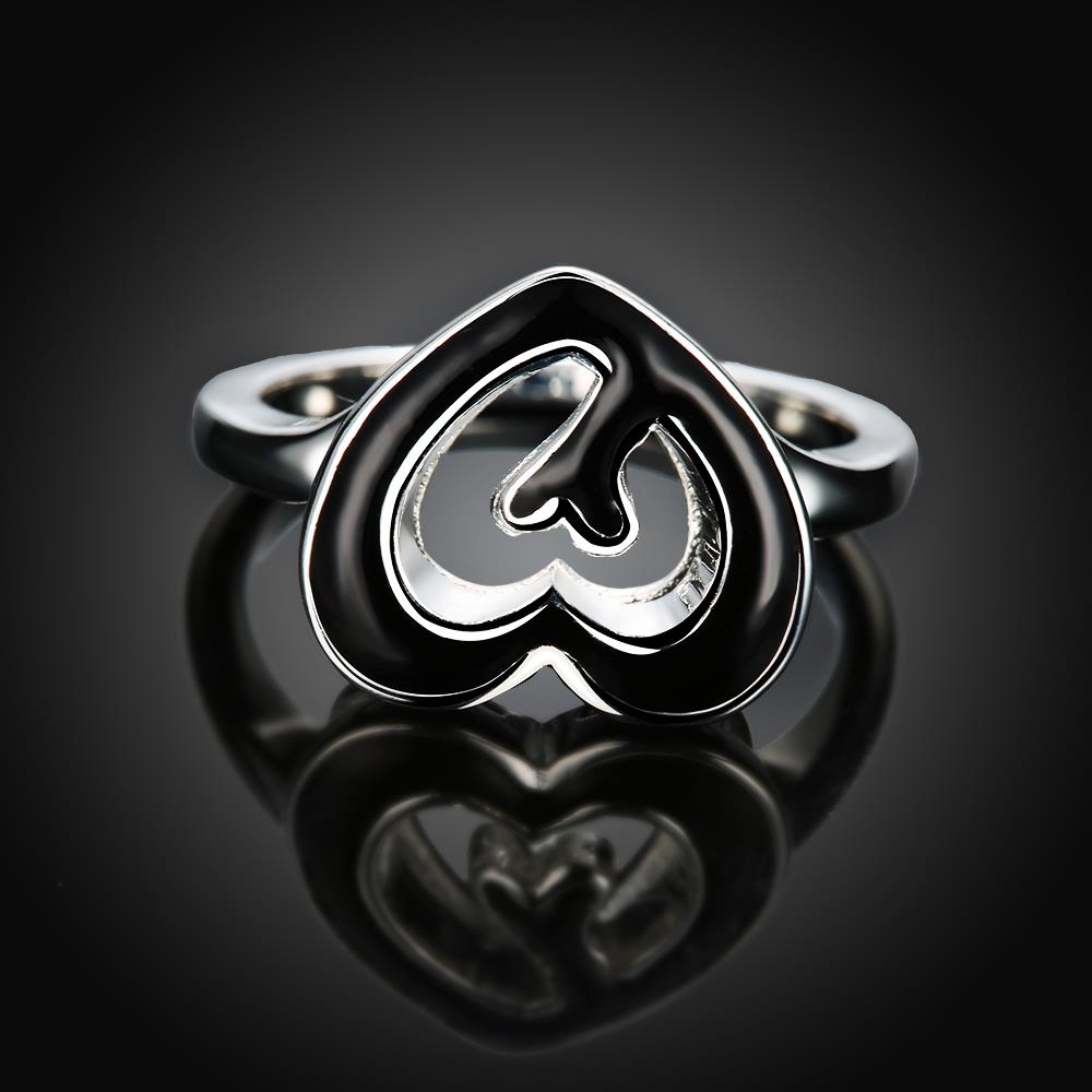 Wholesale Romantic Punk Style Personality Exaggeration European Lovers' Black White Color Oiled heart Ring Jewelry TGSPR705 2