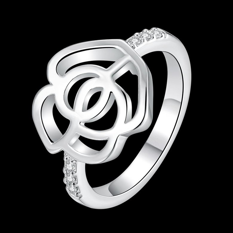 Wholesale New Design Hollow Rose Flower Finger Rings for Women Silver Wedding engagement party jewelry Ring Gift TGSPR029 0