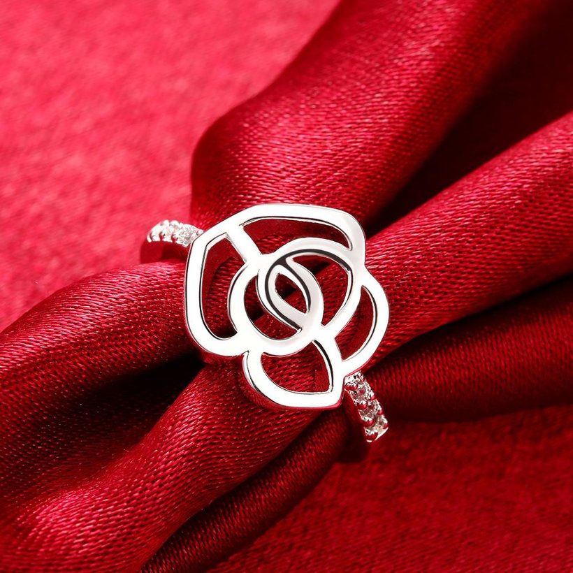 Wholesale New Design Hollow Rose Flower Finger Rings for Women Silver Wedding engagement party jewelry Ring Gift TGSPR029 3