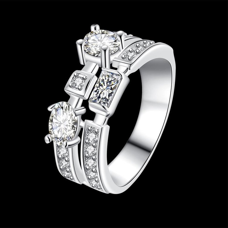 Wholesale Luxury Silver Plated Geometric Stone Ring White zircon Rings For Women Girl Wedding Party Jewelry Gift  TGSPR044 0